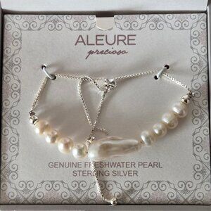 BRAND NEW ALEURE, GENUINE FRESH WATER PEARLS ON A STERLING SILVER BRACELET!!!